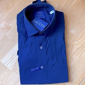 Lorenzo Uomo mens navy blue dress shirt.  Brand new.  Stretch fabric.